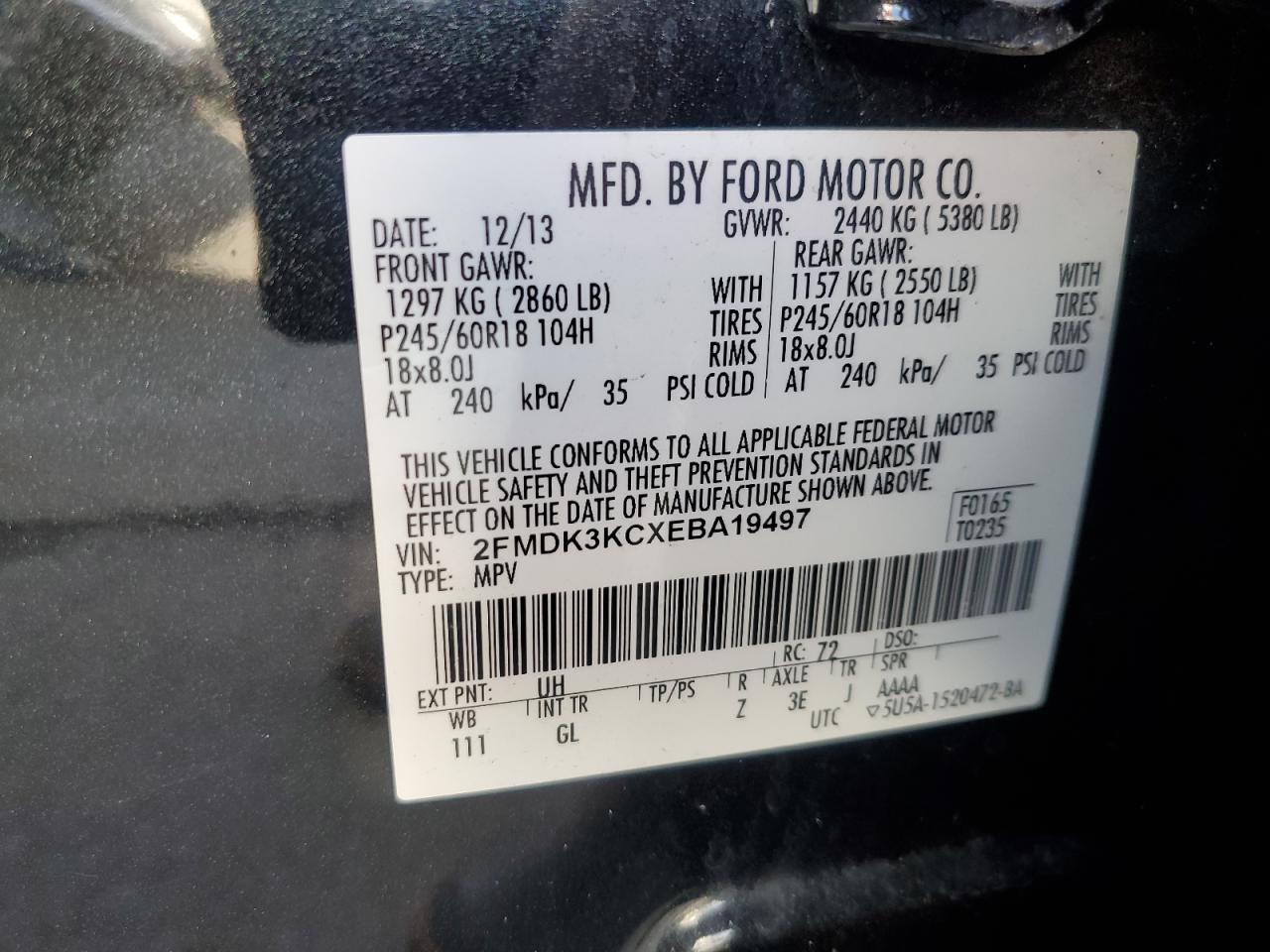 2014 Ford Edge Limited VIN: 2FMDK3KCXEBA19497 Lot: 75092364