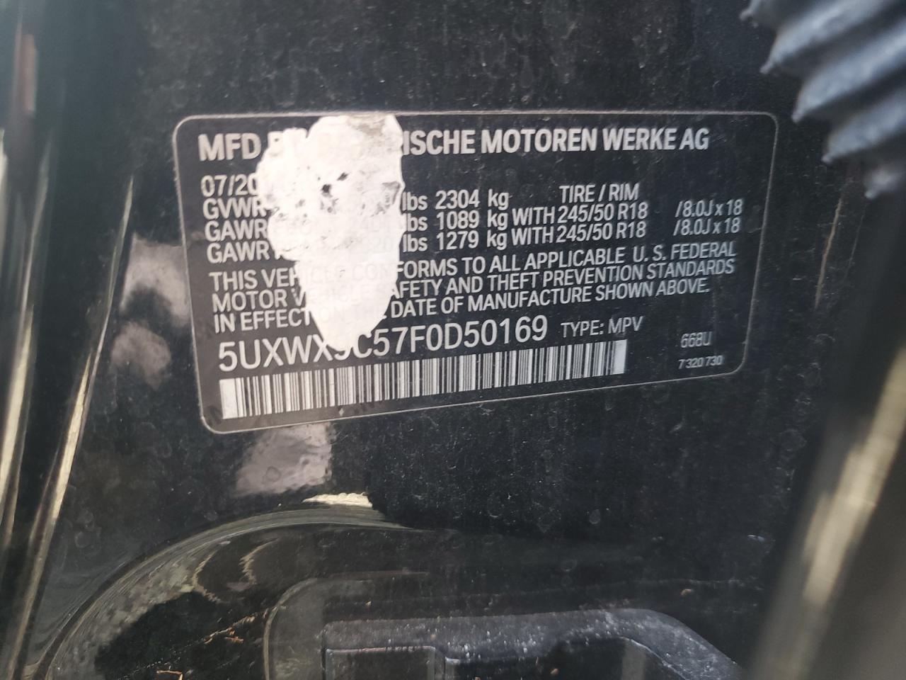 VIN 5UXWX9C57F0D50169 2015 BMW X3 no.14