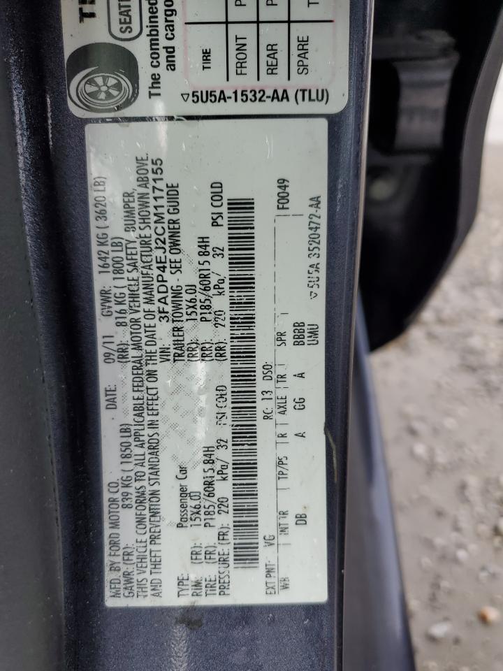 2012 Ford Fiesta Se VIN: 3FADP4EJ2CM117155 Lot: 64115585