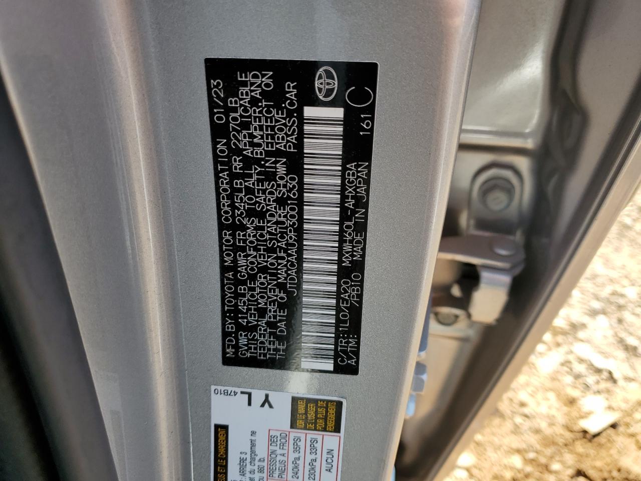 2023 Toyota Prius Le VIN: JTDACAAU9P3001630 Lot: 78155104