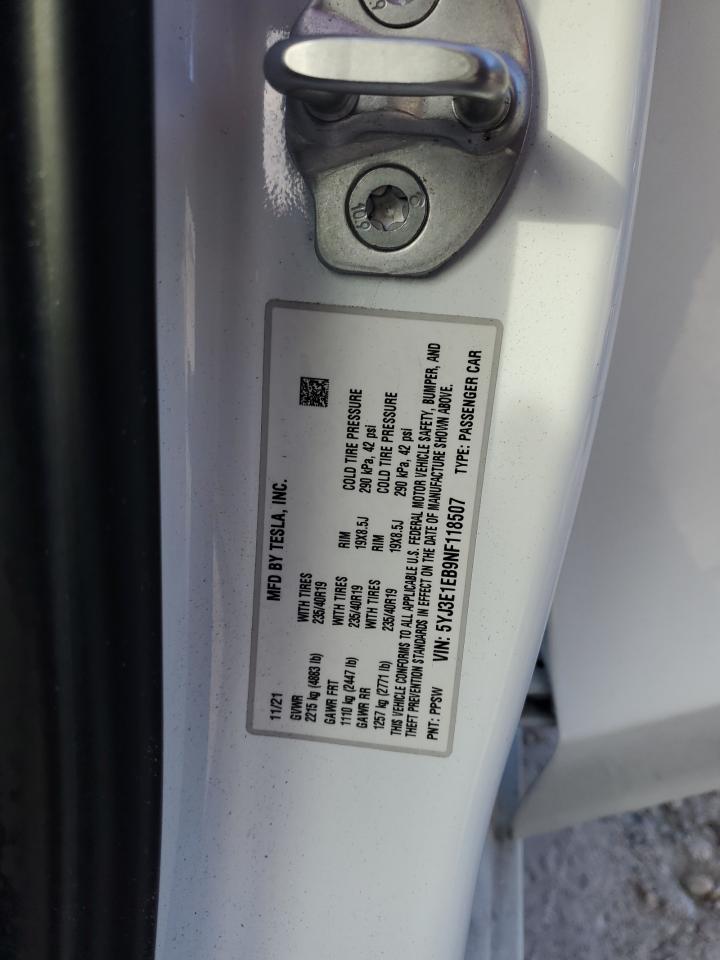 5YJ3E1EB9NF118507 2022 Tesla Model 3