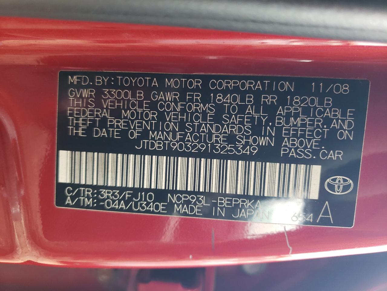 2009 Toyota Yaris VIN: JTDBT903291325349 Lot: 77778504