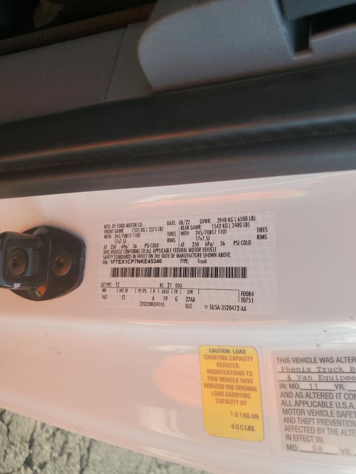 2022 Ford F150 Super Cab VIN: 1FTEX1CP7NKE45346 Lot: 73283044