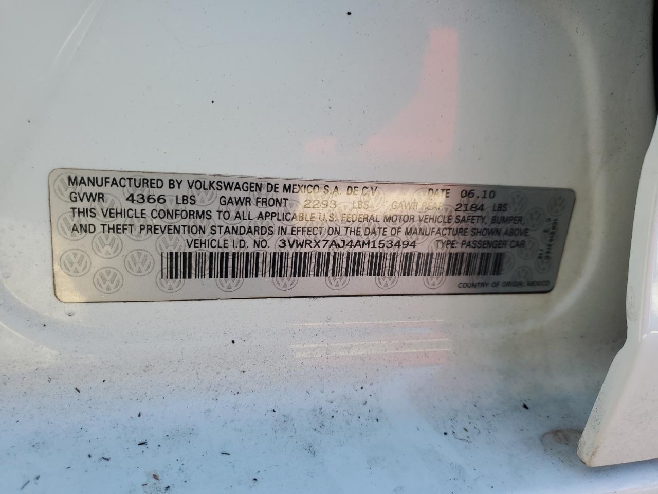 2010 Volkswagen Jetta Se VIN: 3VWRX7AJ4AM153494 Lot: 76675774