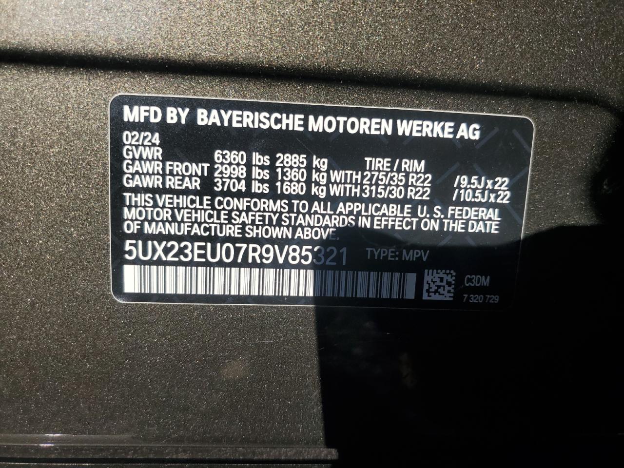 2024 BMW X5 xDrive40I VIN: 5UX23EU07R9V85321 Lot: 75182274