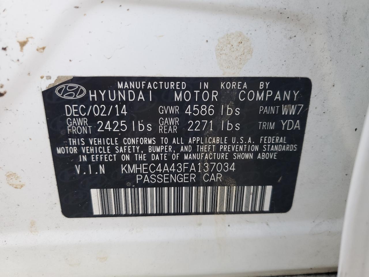 2015 Hyundai Sonata Hybrid VIN: KMHEC4A43FA137034 Lot: 78610544