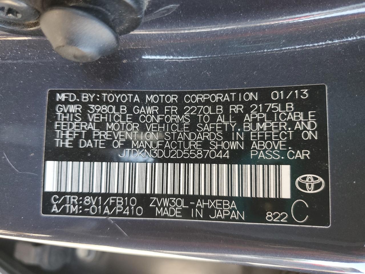 JTDKN3DU2D5587044 2013 Toyota Prius