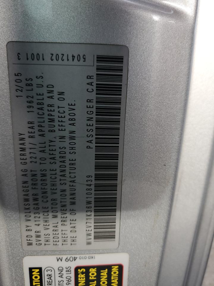 2006 Volkswagen New Gti VIN: WVWEV71K36W108439 Lot: 74945684