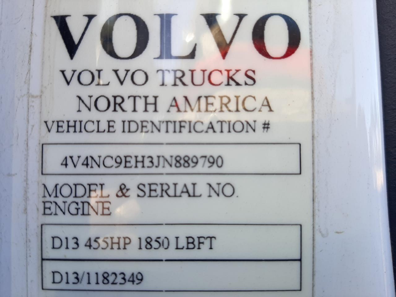 2018 Volvo Vn Vnl VIN: 4V4NC9EH3JN889790 Lot: 78204214