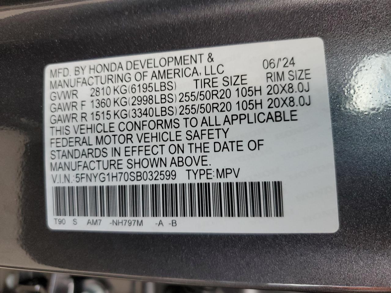 5FNYG1H70SB032599 2025 Honda Pilot Touring