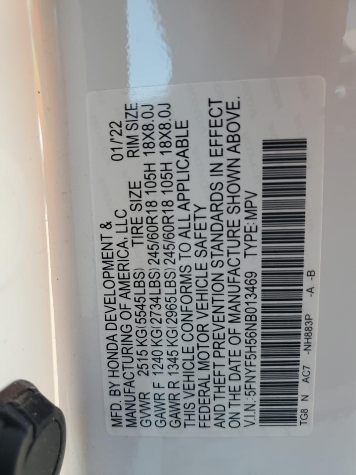 2022 Honda Pilot Exl VIN: 5FNYF5H56NB013469 Lot: 74525594