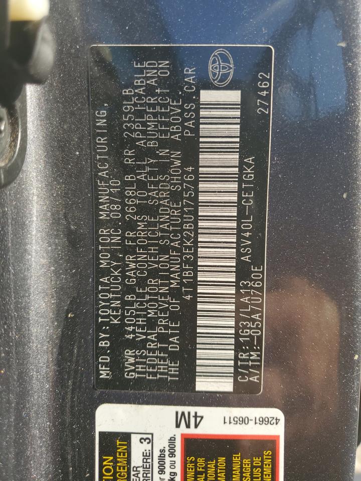 4T1BF3EK2BU175764 2011 Toyota Camry Base