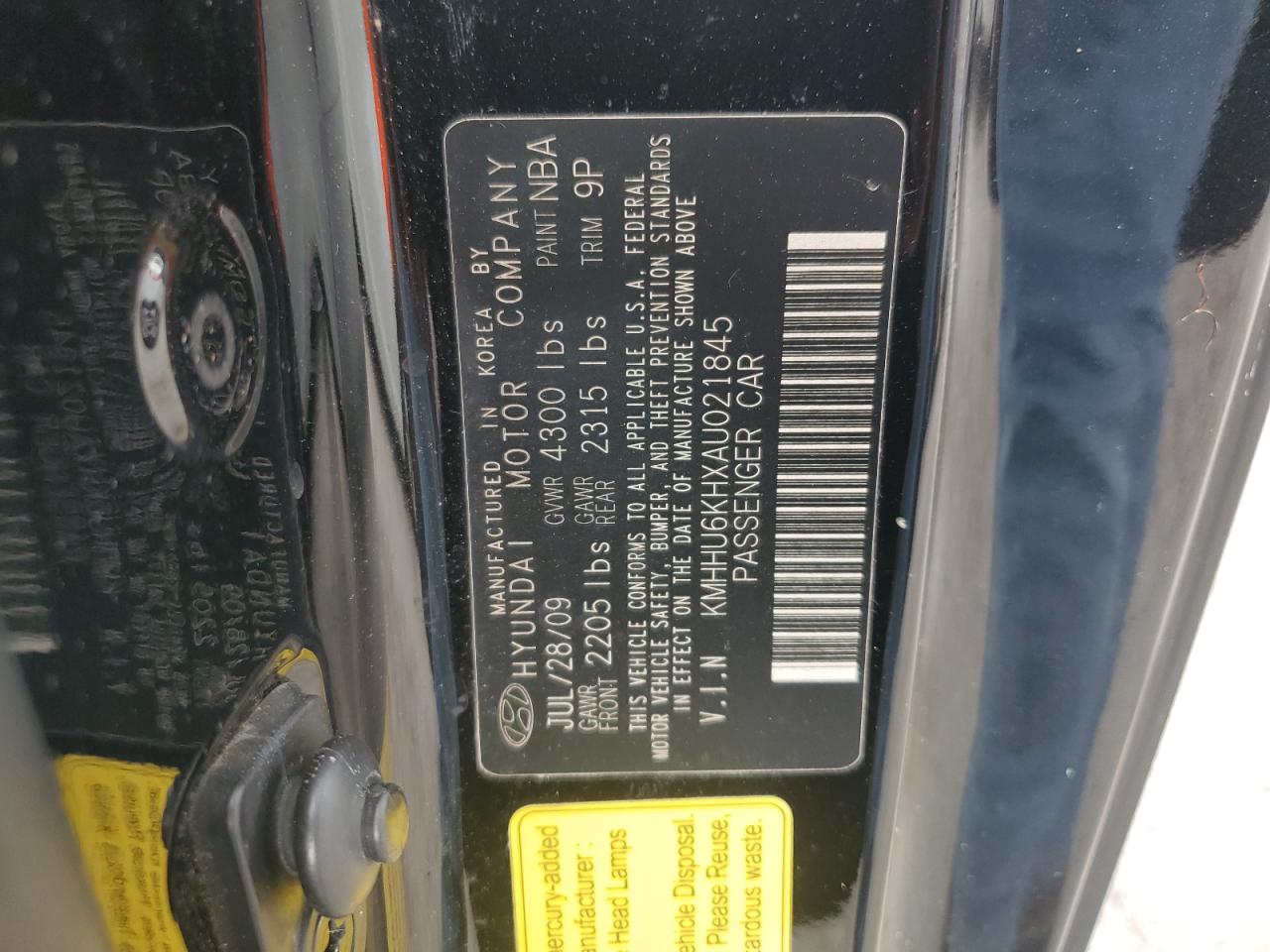 2010 Hyundai Genesis Coupe 3.8L VIN: KMHHU6KHXAU021845 Lot: 78172404