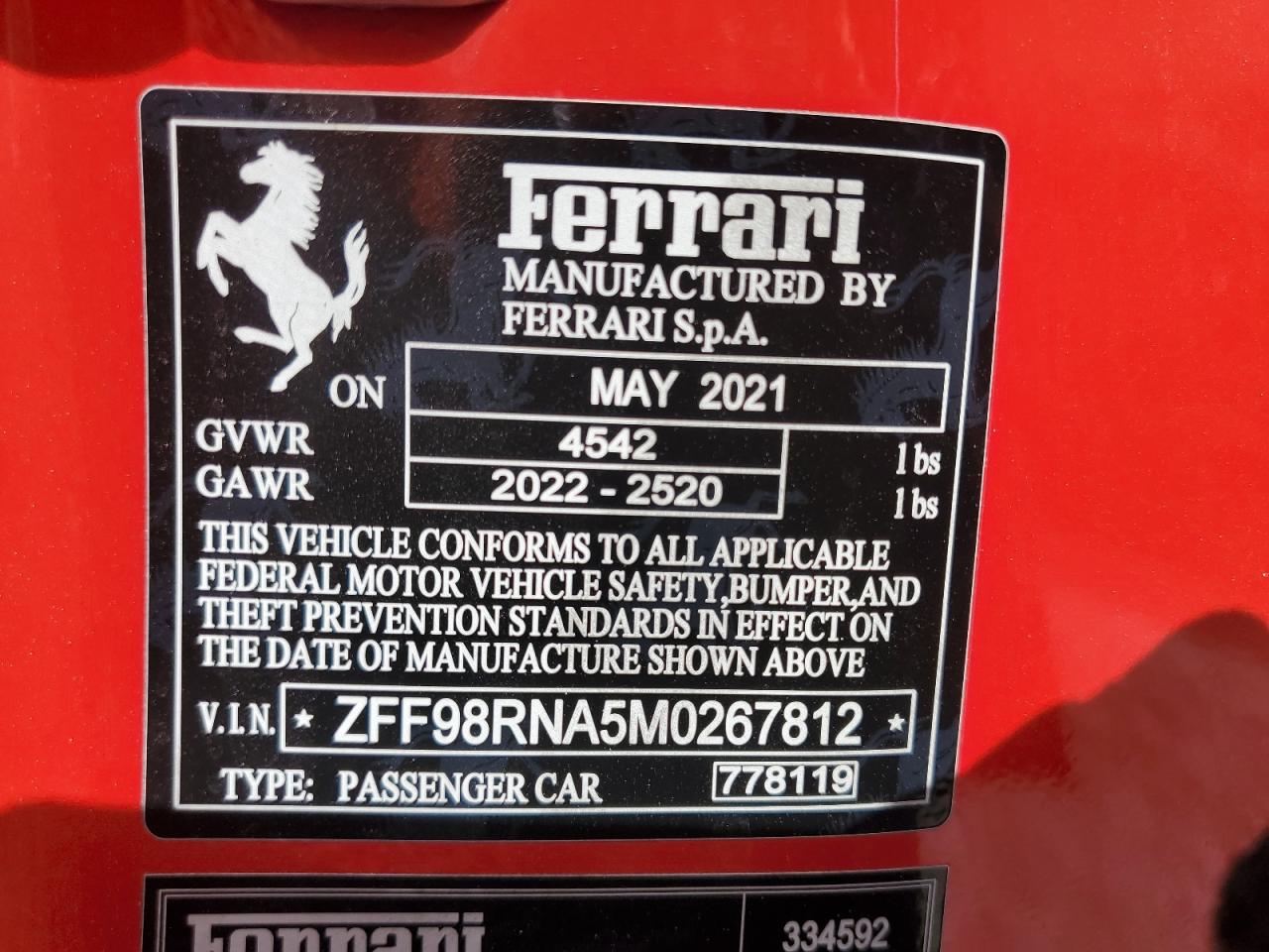 VIN ZFF98RNA5M0267812 2021 FERRARI ALL MODELS no.12