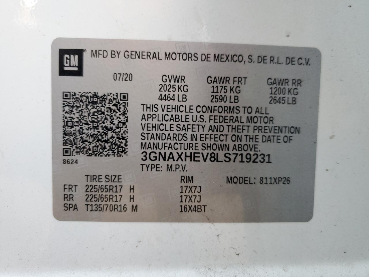 2020 Chevrolet Equinox Ls VIN: 3GNAXHEV8LS719231 Lot: 77603324