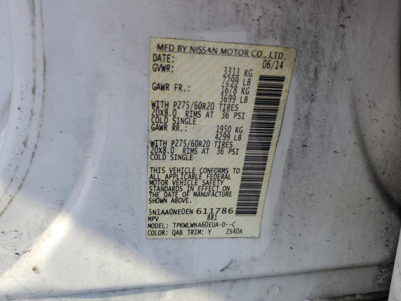 2014 Nissan Armada Platinum VIN: 5N1AA0NE0EN611786 Lot: 76112044