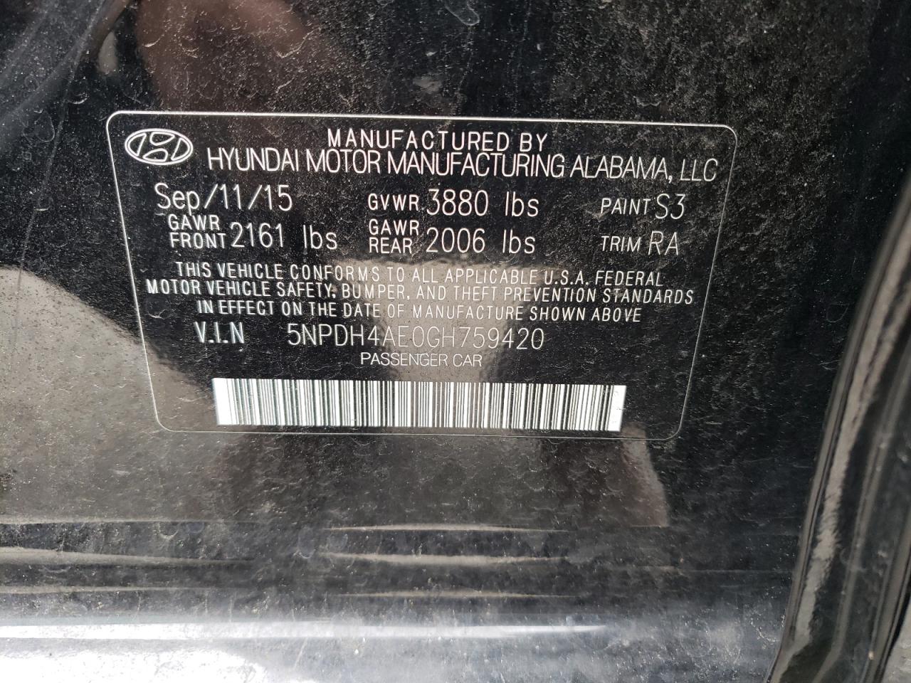 5NPDH4AE0GH759420 2016 Hyundai Elantra Se