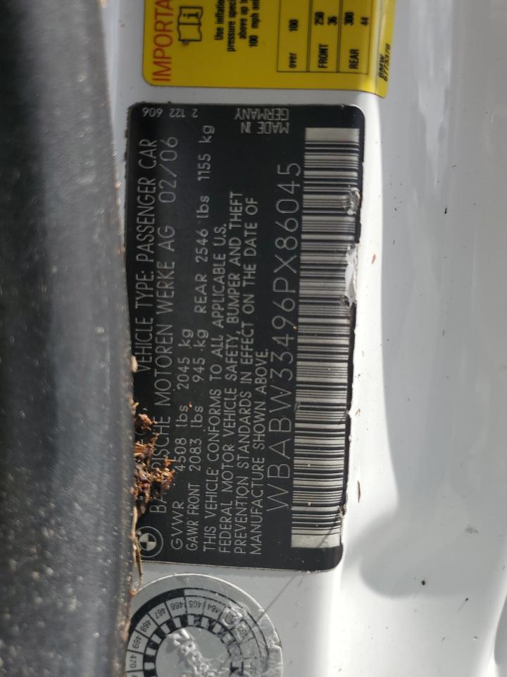 2006 BMW 325 Ci VIN: WBABW33496PX86045 Lot: 74369094