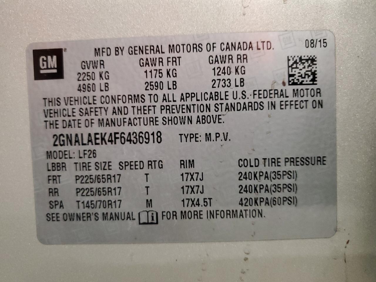 2GNALAEK4F6436918 2015 Chevrolet Equinox Ls