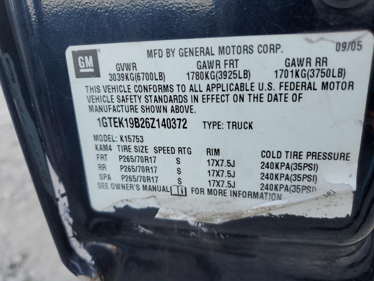 1GTEK19B26Z140372 2006 GMC New Sierra K1500