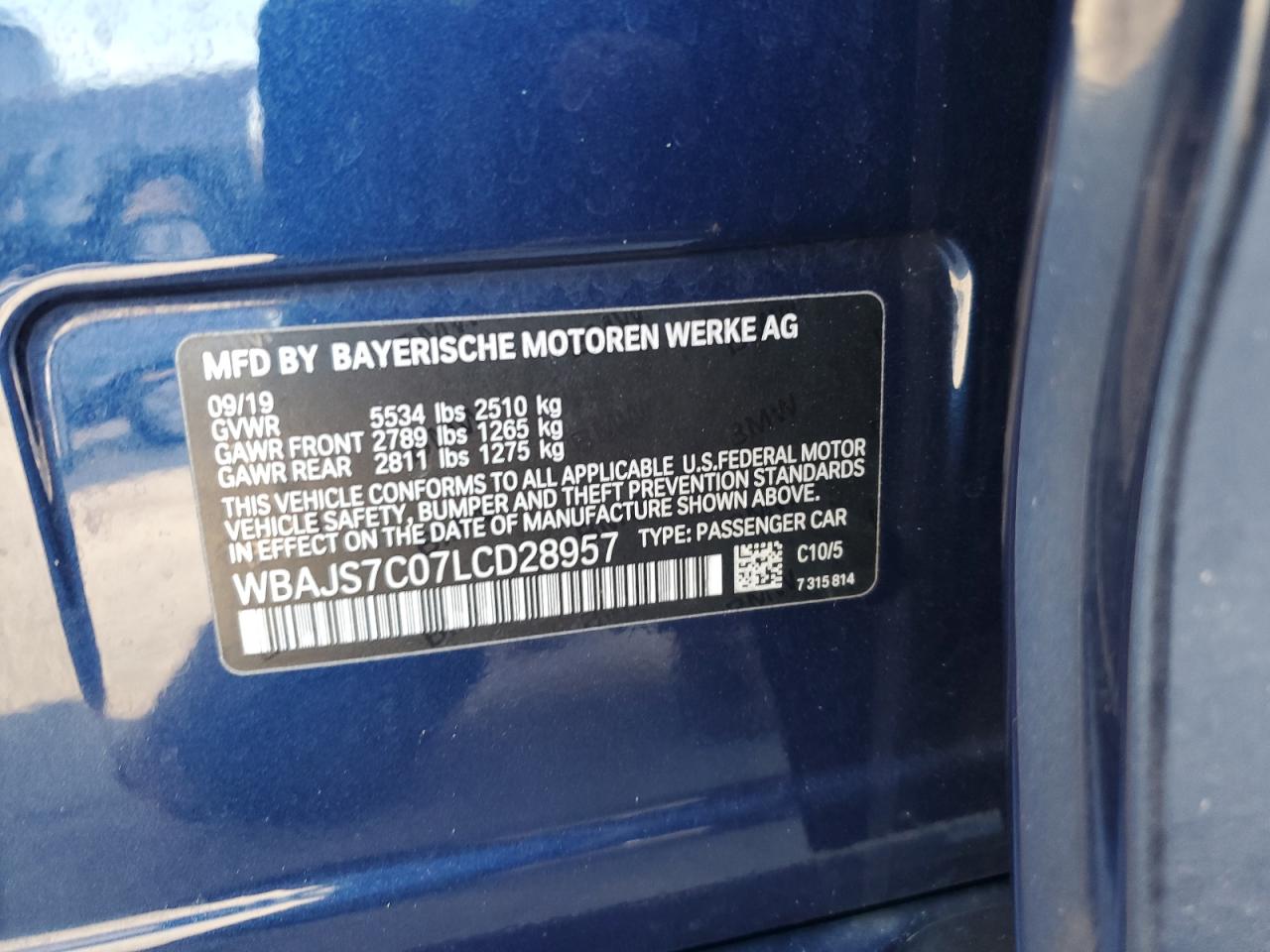 2020 BMW M550Xi VIN: WBAJS7C07LCD28957 Lot: 76756434