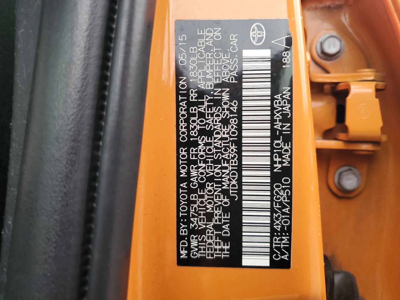 JTDKDTB39F1098146 2015 Toyota Prius C