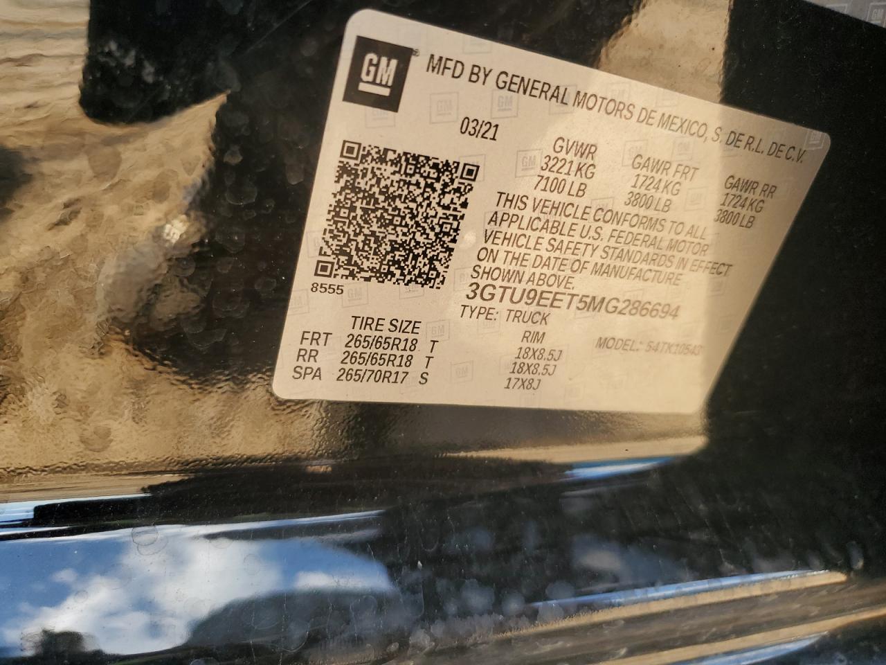 2021 GMC Sierra K1500 At4 VIN: 3GTU9EET5MG286694 Lot: 74123924