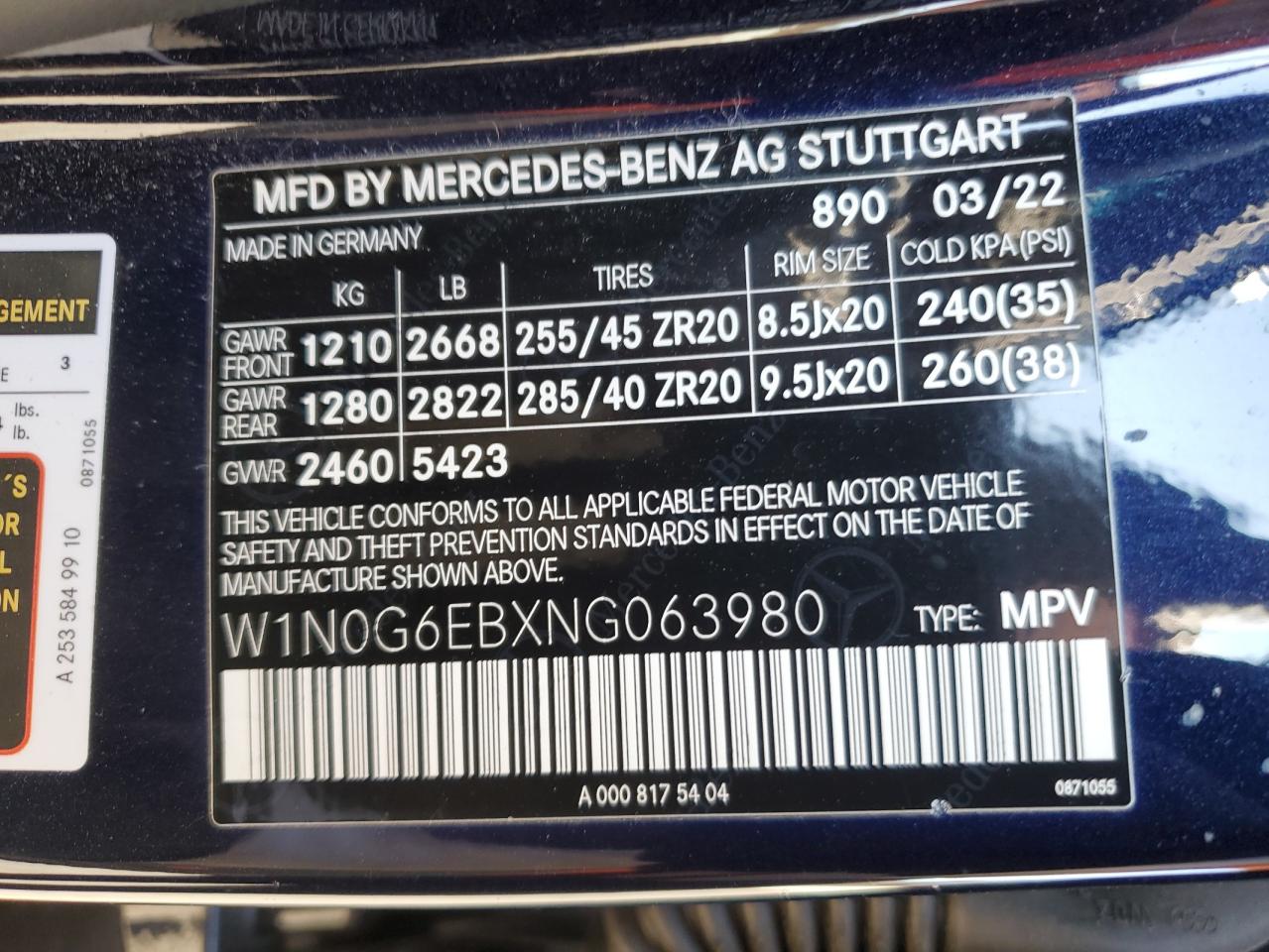 2022 Mercedes-Benz Glc 43 4Matic Amg VIN: W1N0G6EBXNG063980 Lot: 77955054