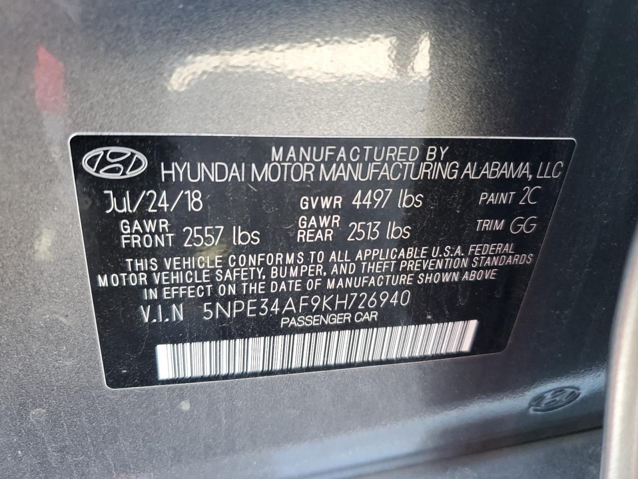 5NPE34AF9KH726940 2019 Hyundai Sonata Limited