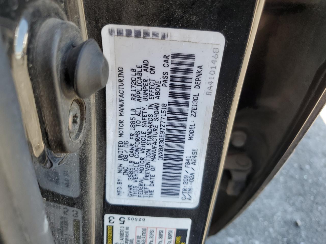 2007 Toyota Corolla Ce VIN: 1NXBR30E97Z771518 Lot: 73801724
