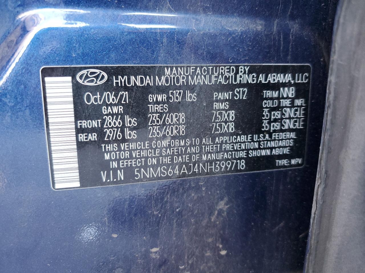 5NMS64AJ4NH399718 2022 Hyundai Santa Fe Sel