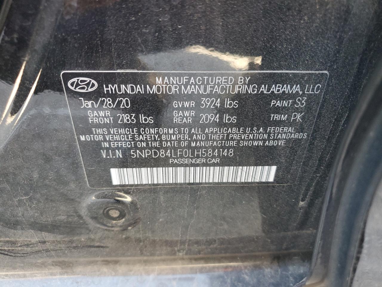 5NPD84LF0LH584148 2020 Hyundai Elantra Sel