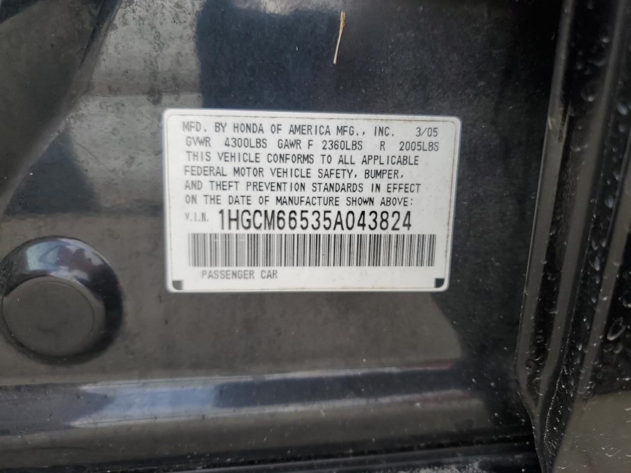 1HGCM66535A043824 2005 Honda Accord Ex