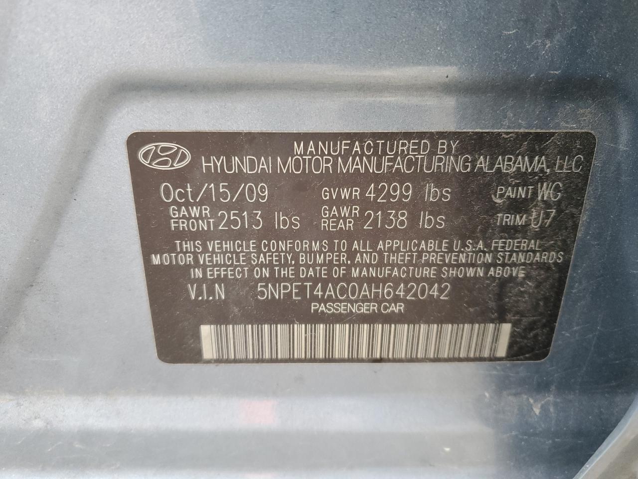 5NPET4AC0AH642042 2010 Hyundai Sonata Gls