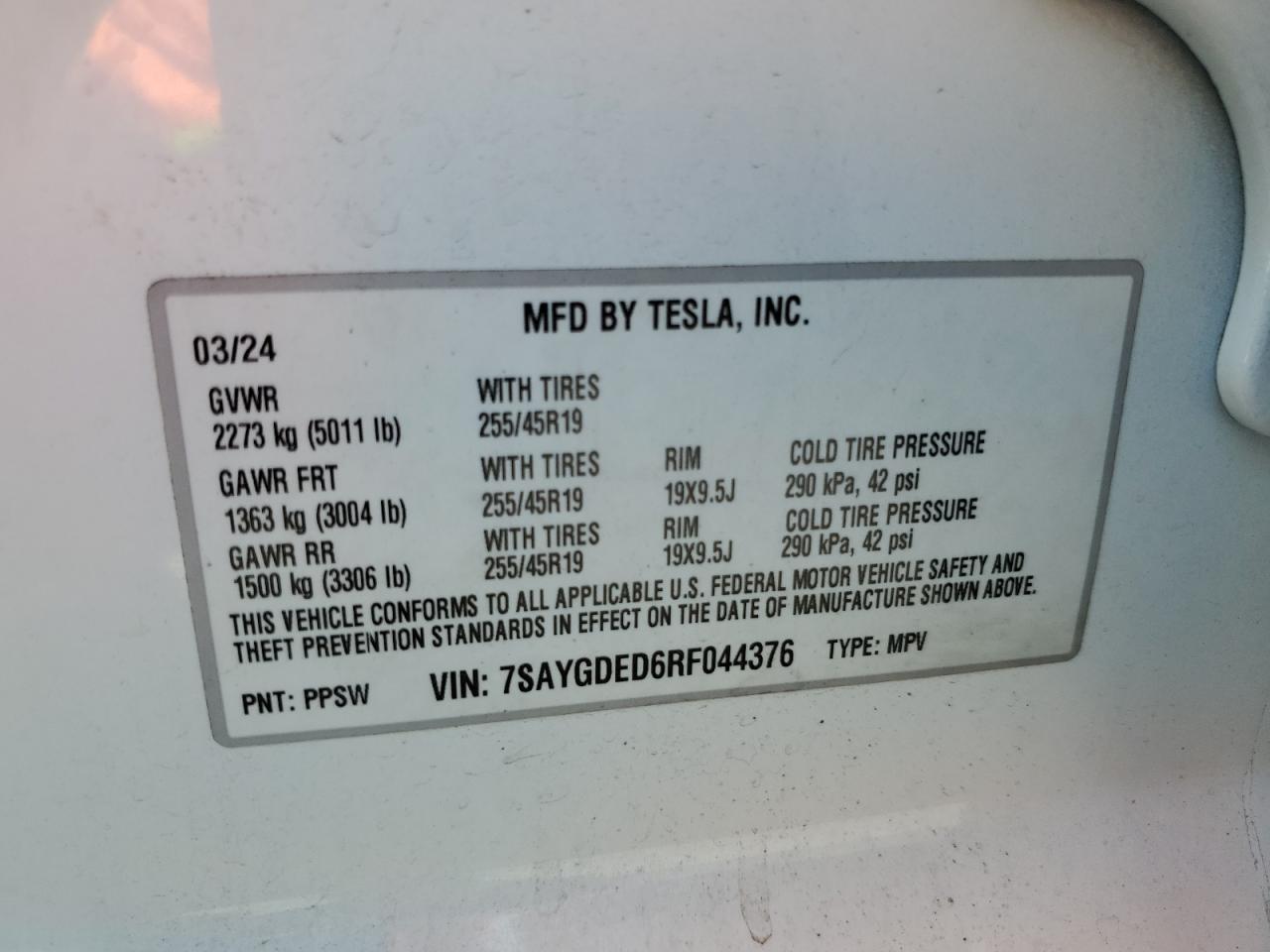 7SAYGDED6RF044376 2024 Tesla Model Y