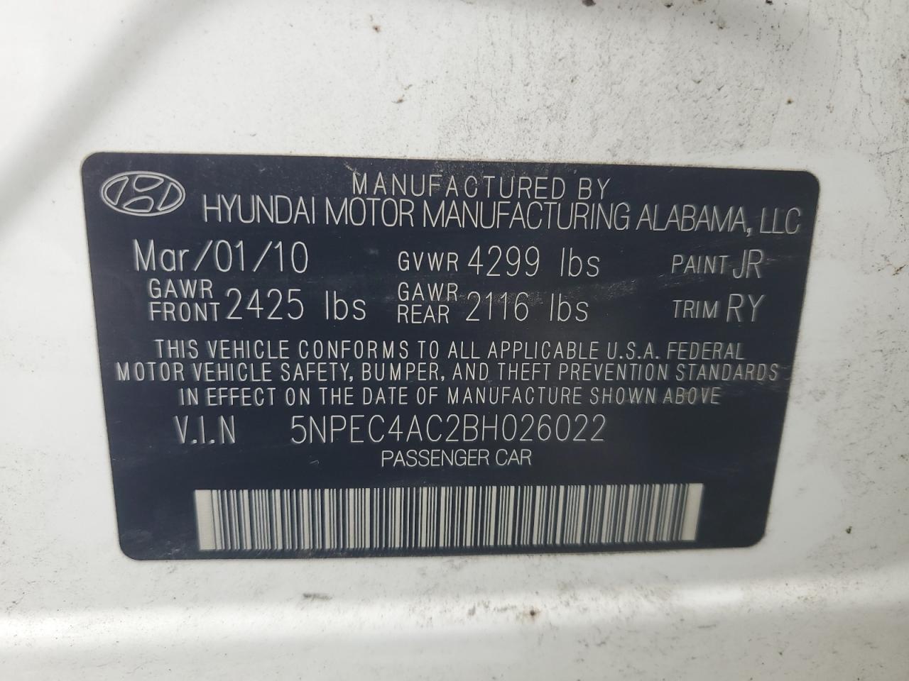 5NPEC4AC2BH026022 2011 Hyundai Sonata Se