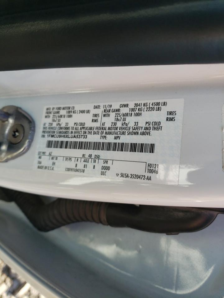 2020 Ford Escape Sel VIN: 1FMCU9H6XLUA53733 Lot: 78053364