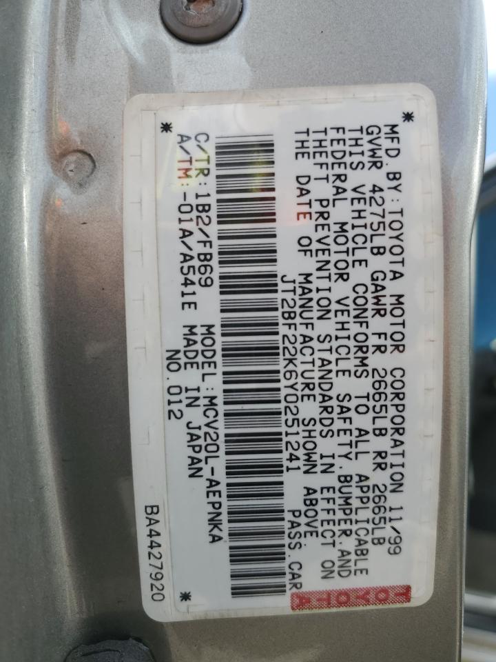 JT2BF22K6Y0251241 2000 Toyota Camry Ce