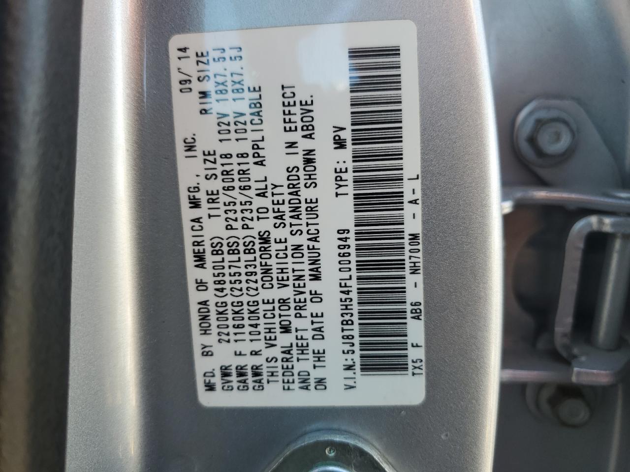 5J8TB3H54FL006949 2015 Acura Rdx Technology