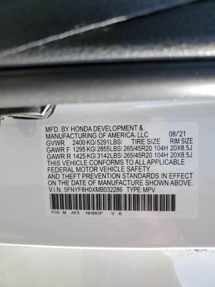 2021 Honda Passport Elite VIN: 5FNYF8H0XMB032286 Lot: 77494094