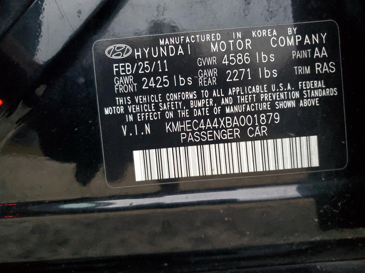 2011 Hyundai Sonata Hybrid VIN: KMHEC4A4XBA001879 Lot: 77251084