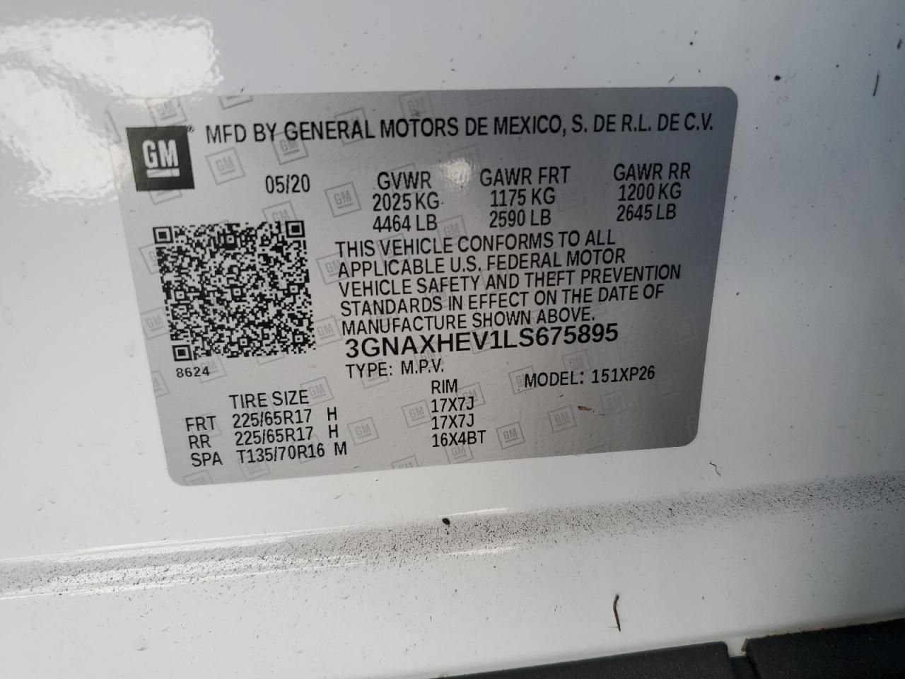 2020 Chevrolet Equinox Ls VIN: 3GNAXHEV1LS675895 Lot: 76801844