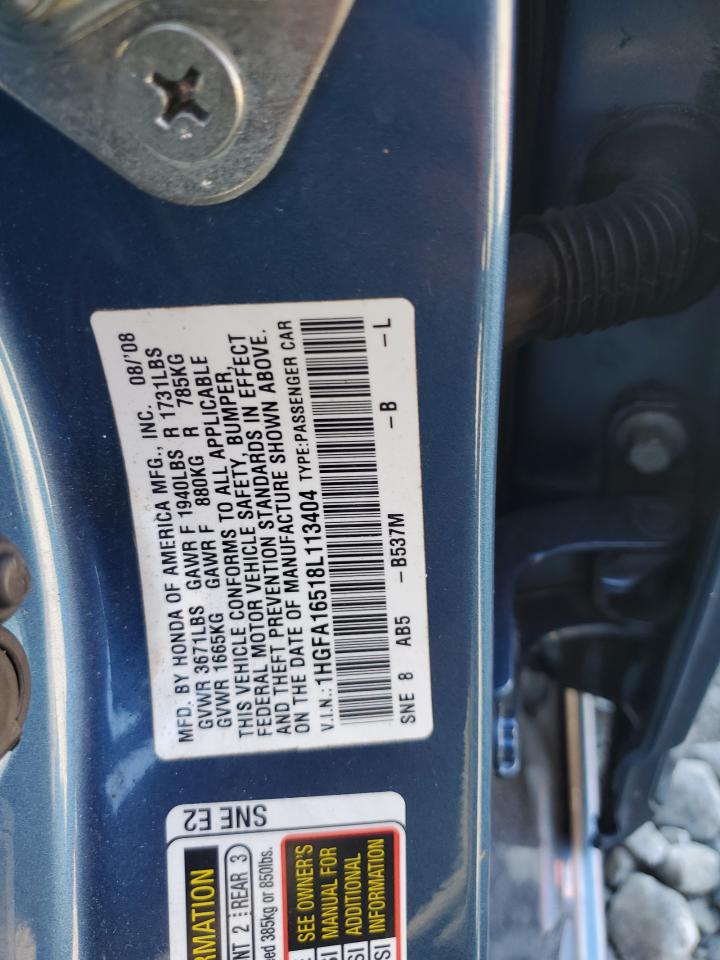 2008 Honda Civic Lx VIN: 1HGFA16518L113404 Lot: 75196644
