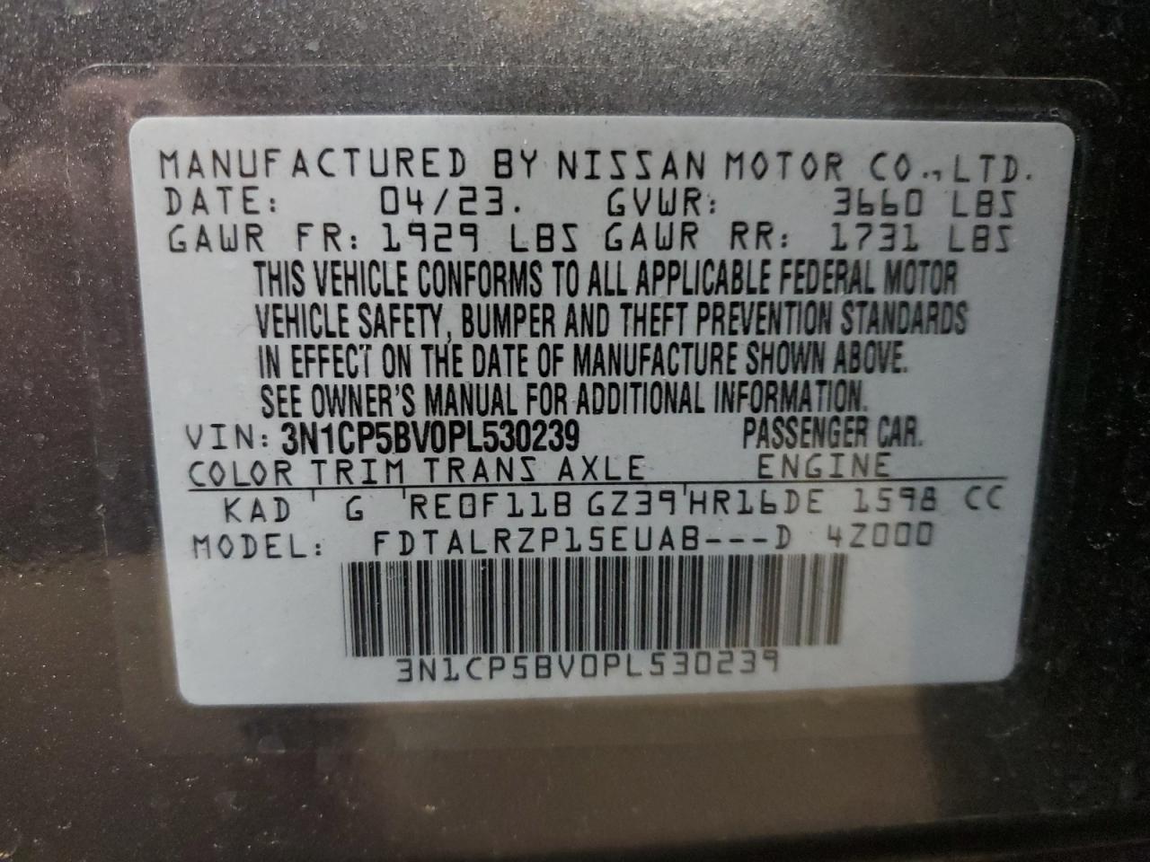 3N1CP5BV0PL530239 2023 Nissan Kicks S