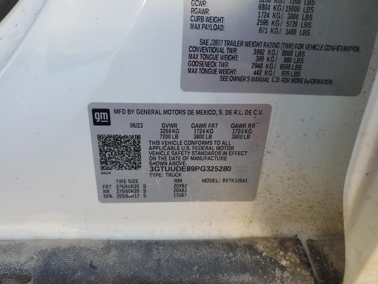 3GTUUDE89PG325280 2023 GMC Sierra K1500 Slt