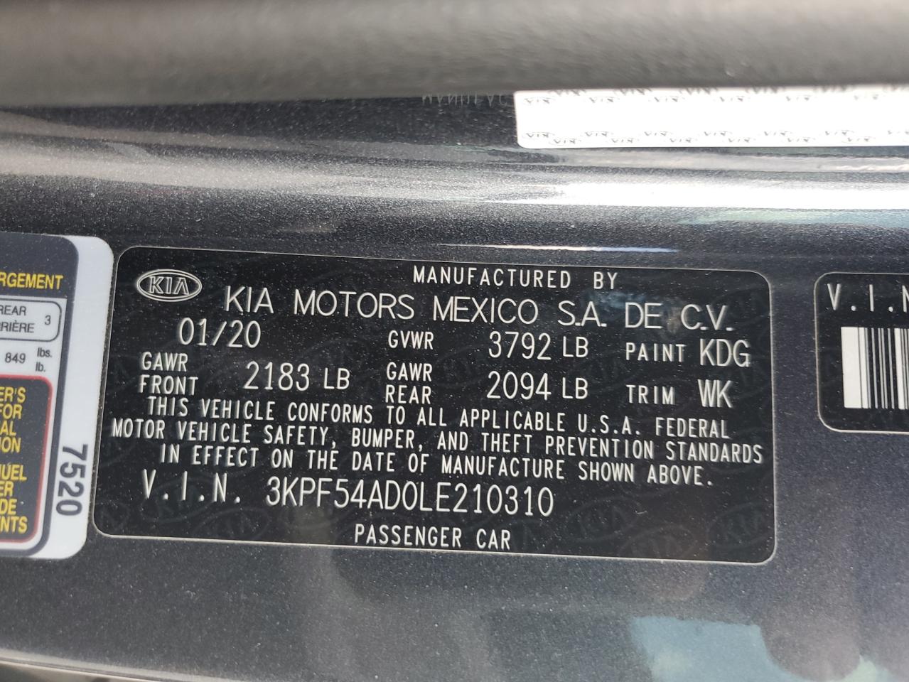 3KPF54AD0LE210310 2020 Kia Forte Ex