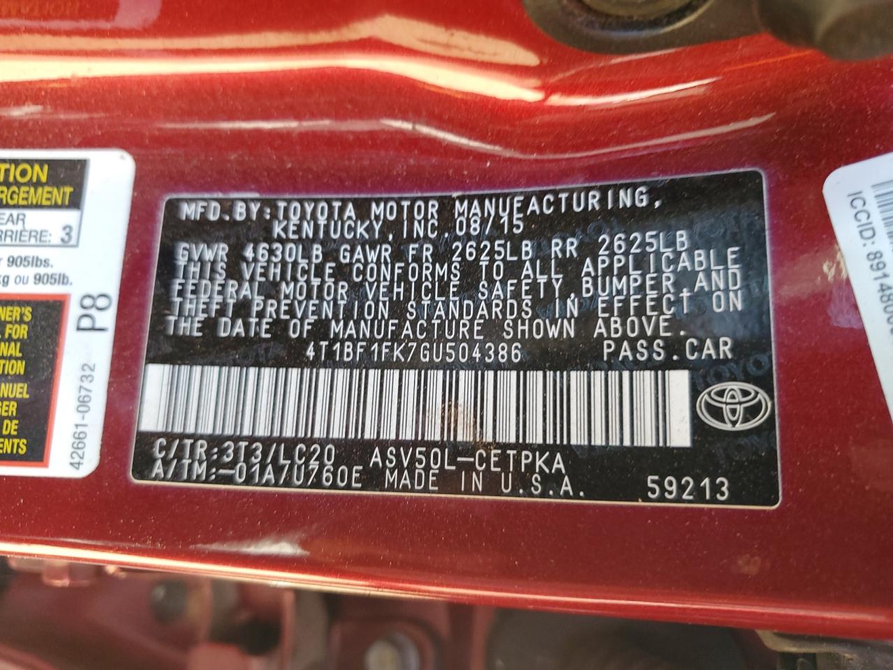 VIN 4T1BF1FK7GU504386 2016 TOYOTA CAMRY no.13