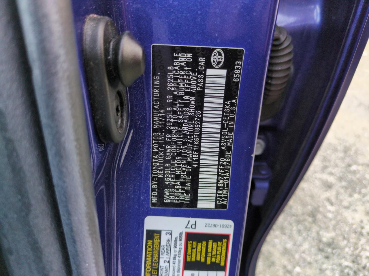 4T1BF1FK6FU892726 2015 TOYOTA CAMRY - Image 12