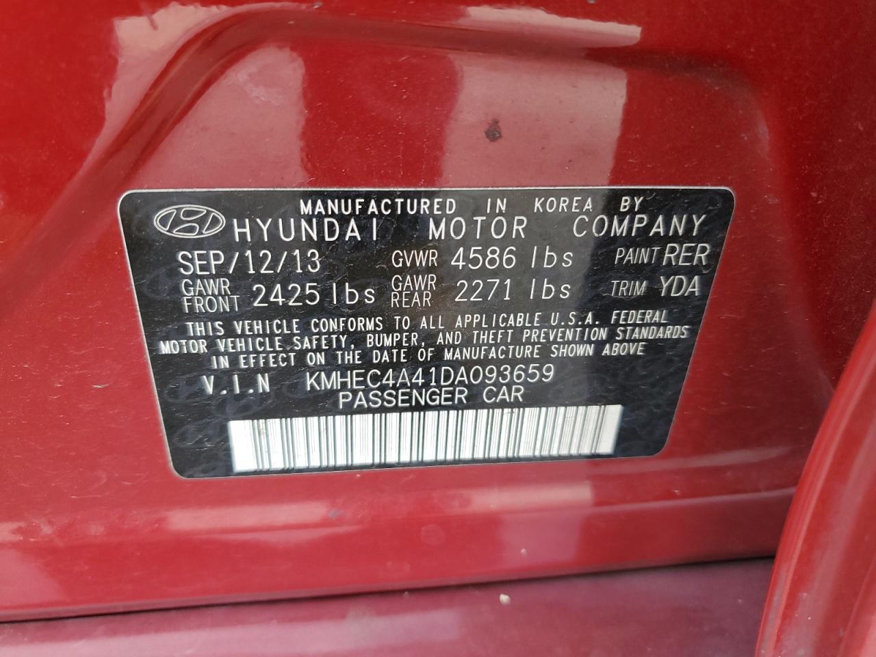 2013 Hyundai Sonata Hybrid VIN: KMHEC4A41DA093659 Lot: 75893034