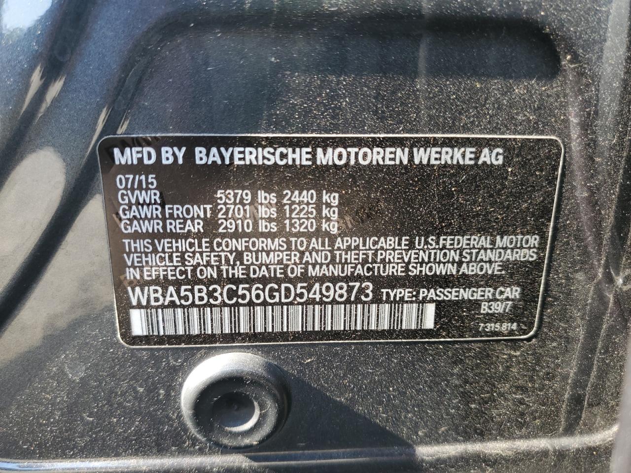 WBA5B3C56GD549873 2016 BMW 535 Xi